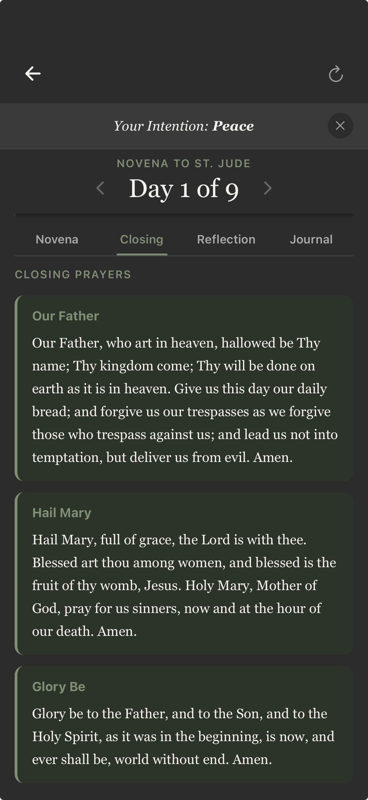 Additional prayers screen