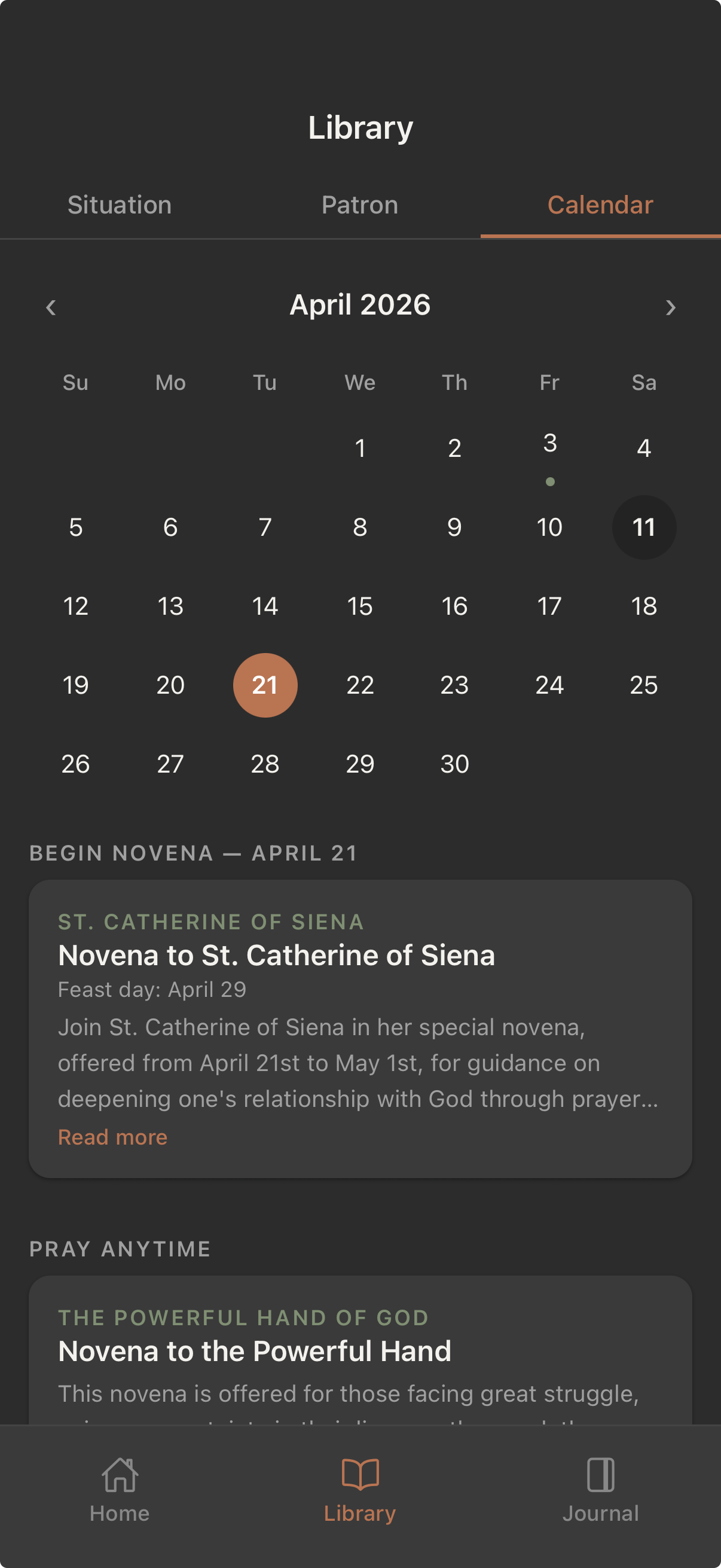 Calendar screen
